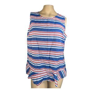 Tommy Hilfiger Women’s Red White Blue Striped Sleeveless Peplum Top Size Large